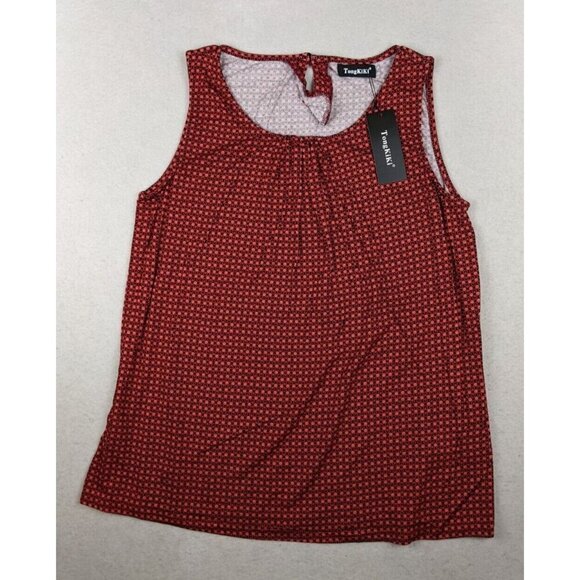 WOMEN'S CORAL-RED AND BLACK PRINT TANK TOP - TONGKIKI - SIZE XL - Picture 1 of 7